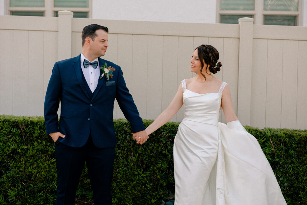 Bride and groom outside Chapel & Cellar